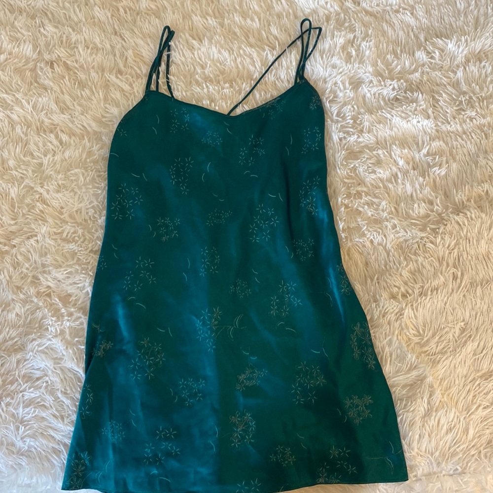 Vintage green patterned shift dress, medium